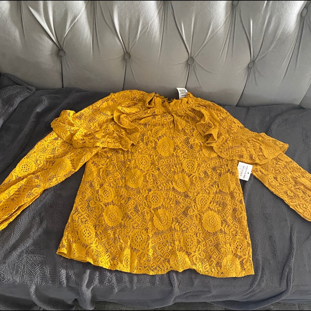 Ruffle trim lace blouse